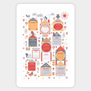 Calendar 2022. Scandinavian Houses. Magnet